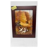 FRAMED OIL ON BOARD FOX HOUNDS RUNNING