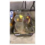 FLAT OF GLASS VASES & MISC