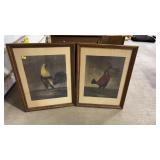 'PEACE' & 'WAR' GAMECOCK HAND COLORED ENGRAVINGS