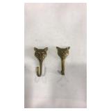 PAIR OF BRASS FOX HEAD COAT HOOKS