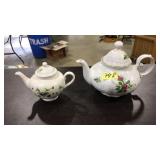 2 PORCELAIN PAINTED TEA POTS