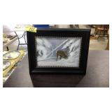 SIGNED OIL ON BOARD, RABBIT IN SNOW