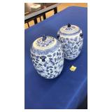 PAIR OF ASAIN BLUE&WHITE COVERED JARS