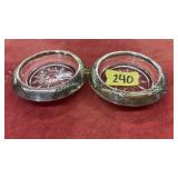 PAIR OF STERLING MOUNTED MOLDED GLASS COASTERS