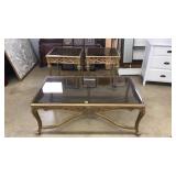 3 PC ROCOCO GLASS INSET GOLD DECORATED TABLES