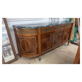 LOUIS XVI GILT MTD. FRUITWOOD MARBLE TOP SIDEBOARD