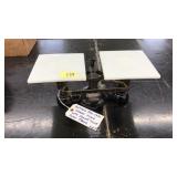 ANTQ. OHAUS SCALE W/ MILK GLASS TRAYS