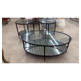 3  PATINETED METAL ROUND GLASS&MIRROR TABLES