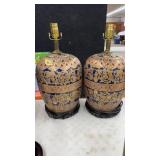 PAIR OF POLY CHROME DECORATED TABLE LAMPS W/SHADES