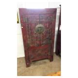 CHINESE RED & GOLD DECORATED CORAMANDEL CABINET