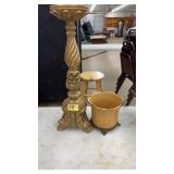 GILT COMPOSITION CANDLESTICK & CERAMIC URN
