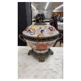 CHINESE GILT METAL MOUNTED CERAMIC LIDDED BOWL