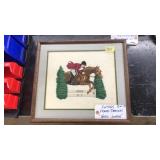VNTG. FRAMED CROSS STICH  HORSE JUMPING