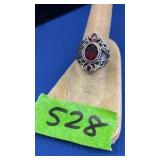 RED GARNET RING, SIZE 8: MARKED .925 INDIA