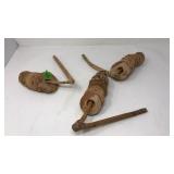 3 AFRICAN STYLE WOODEN RAKATAK RATTLES