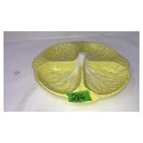 VNTG. YELLOW CABBAGE LEAF DIVIDED SERVING DISH