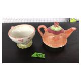 TRACY PORTER HAND PAINTED TEA POT & TEA CUP
