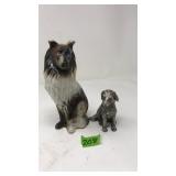 2 DOG FIGRUINES: CERAMIC AND PEWTER TRINKET BOX