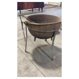 CAST IRON KETTLE ON STAND W/ STIR