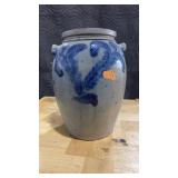 BLUE FLOWERED STONEWARE CROCK