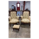 2 EAST LAKE VICTORIAN PARLOR CHAIR W/ FOOTSTOOL