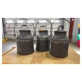 3 2 QUART METAL MILK CANS