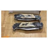 PAIR OF LOCK BLADE DEER THEME KNIVES