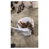 BUCKET LOT OF ASST LOG HOOKS, SPLIT WEDGES, ETC