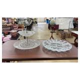PRESSED GLASS 2 TIER DESERT TRAY & EGG PLATE