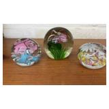 3 BLOWN GLASS PAPERWEIGHTS