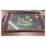 PEACOCK MATTED WOOD TEA TRAY