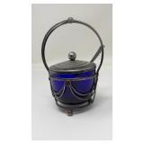 VINTAGE ART DECO COBALT BLUE GLASS MUSTARD JAR