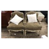 PAIR OF CARVED WOOD & UPHOLSTERED PARLOR CHAIRS