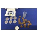 6 US COMM QUARTERS & SLEEVE OF WHEAT PENNIES