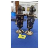 PAIR OF STERLING SILVER & GLASS S&P SHAKERS