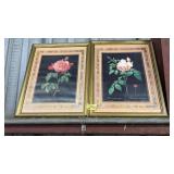 2 PC ANTIQUE FRAMED ROSE PRINTS