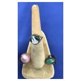 3 SILVER & SEMI PRECIOUS STONE RINGS