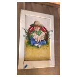 CABINET DOOR HAND PAINTED BOY W/ PIGS
