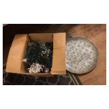 BOX OF STRING LIGHTS & METAL DECORATIVE PLATTER