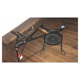 ANTIQUE WROUGHT IRON & WOOD SEAT SHOE SHINE STOOL