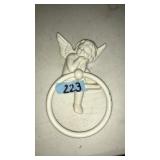 VNTG. CAST IRON CHERUB TOWEL HOLDER