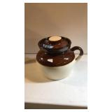 VINTAGE BROWN & BIEGE GLAZED STONEWARE BEAN POT