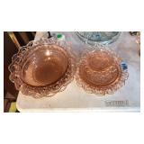 LOT OF PINK DEPRESSION GLASS 3 PLATES & 3 BOWLS