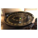 LARGE DECORATIVE HAND PAINTED METAL TRAY