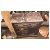 MARBLE TOP ANTIQUE SIDE CABINET