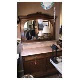 ANTIQUE OAK & MARBLE TOP SIDEBOARD