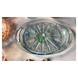 BLUE GLASS DIVIDED SERVING PLATTER