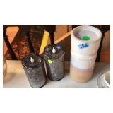POTTERY CANDLE HOLDER W/ 2 BATTERY CANDLES