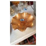 BASKET WEAVE & FLORAL MARIGOLD CARNIVAL GLASS BOWL