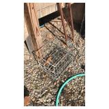 METAL CRATE, SHEPARDS HOOK, DECOR. IRON PIECE